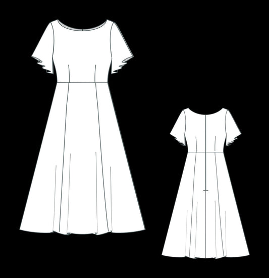 BETRAPATTERN Silk Midi Dress Sewing Pattern, Satin Evening Gown