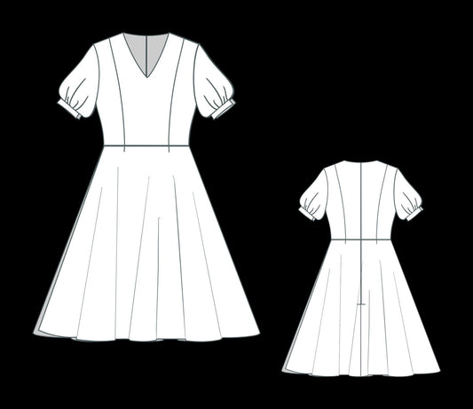 BETRAPATTERN Puff Sleeve Formal Dress Sewing Pattern V Neck