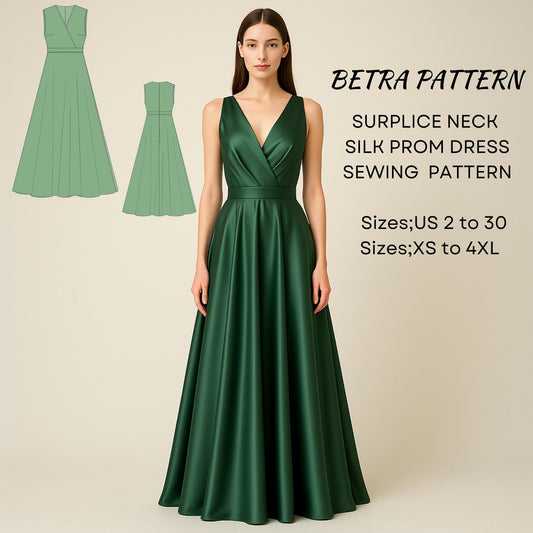 BETRAPATTERN Satin Surplice Maxi Prom Dress Digital Sewing Pattern