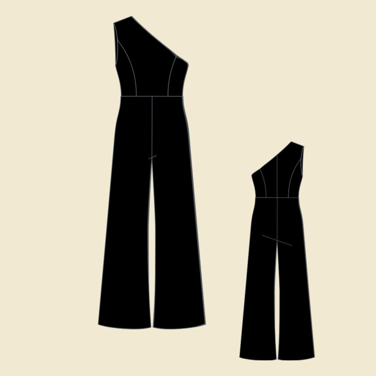 BETRAPATTERN One Shoulder Jumpsuit Sewing Pattern Palazzo Leg Digital Download