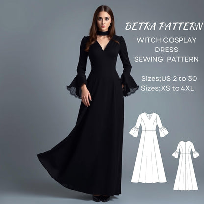 BETRAPATTERN Witch Cosplay Dress Sewing Pattern Gothic Vampire Maxi
