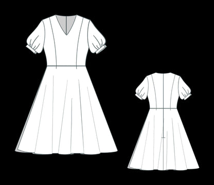 BETRAPATTERN Puff Sleeve Formal Dress Sewing Pattern V Neck