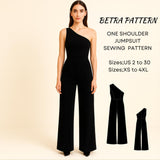 BETRAPATTERN One Shoulder Jumpsuit Sewing Pattern Palazzo Leg Digital Download