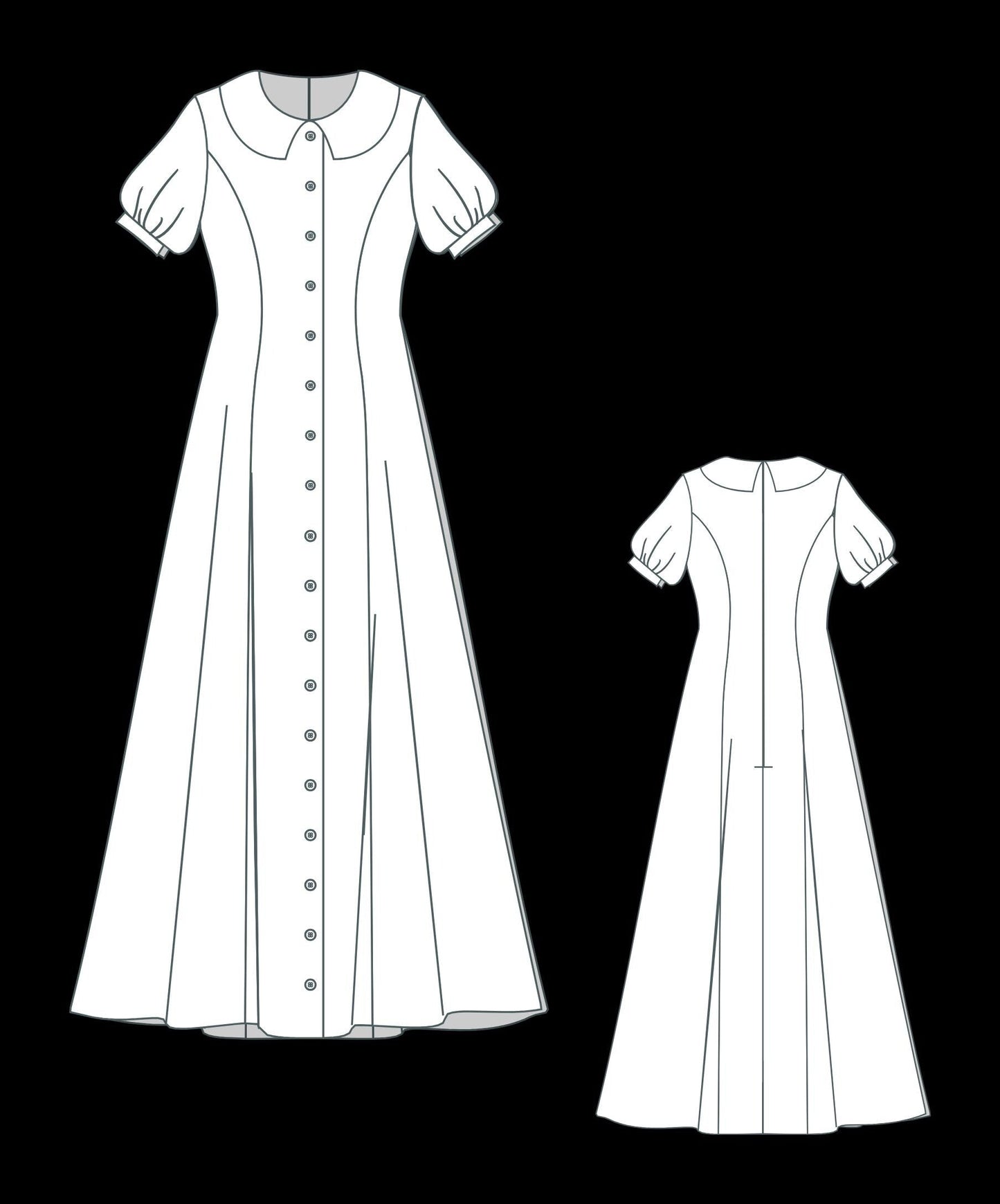 BETRAPATTERN Peter Pan Collar Maxi Dress Sewing Pattern Puff Sleeve