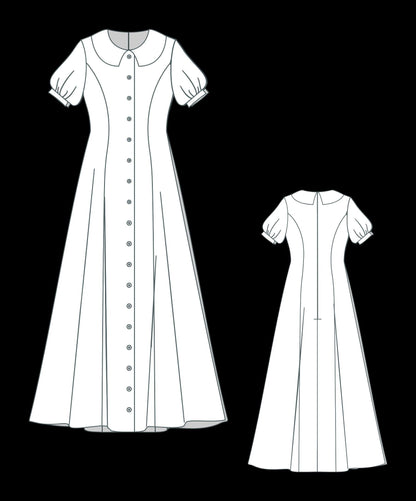 BETRAPATTERN Peter Pan Collar Maxi Dress Sewing Pattern Puff Sleeve