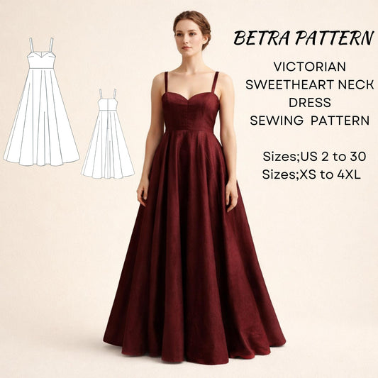 BETRAPATTERN Victorian Sweetheart Neck Dress Sewing Pattern PDF Download