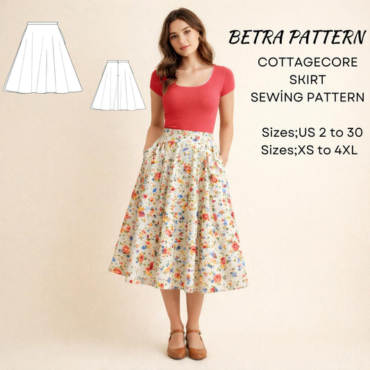 BETRAPATTERN Cottagecore Skirt Sewing Pattern Below Knee Length