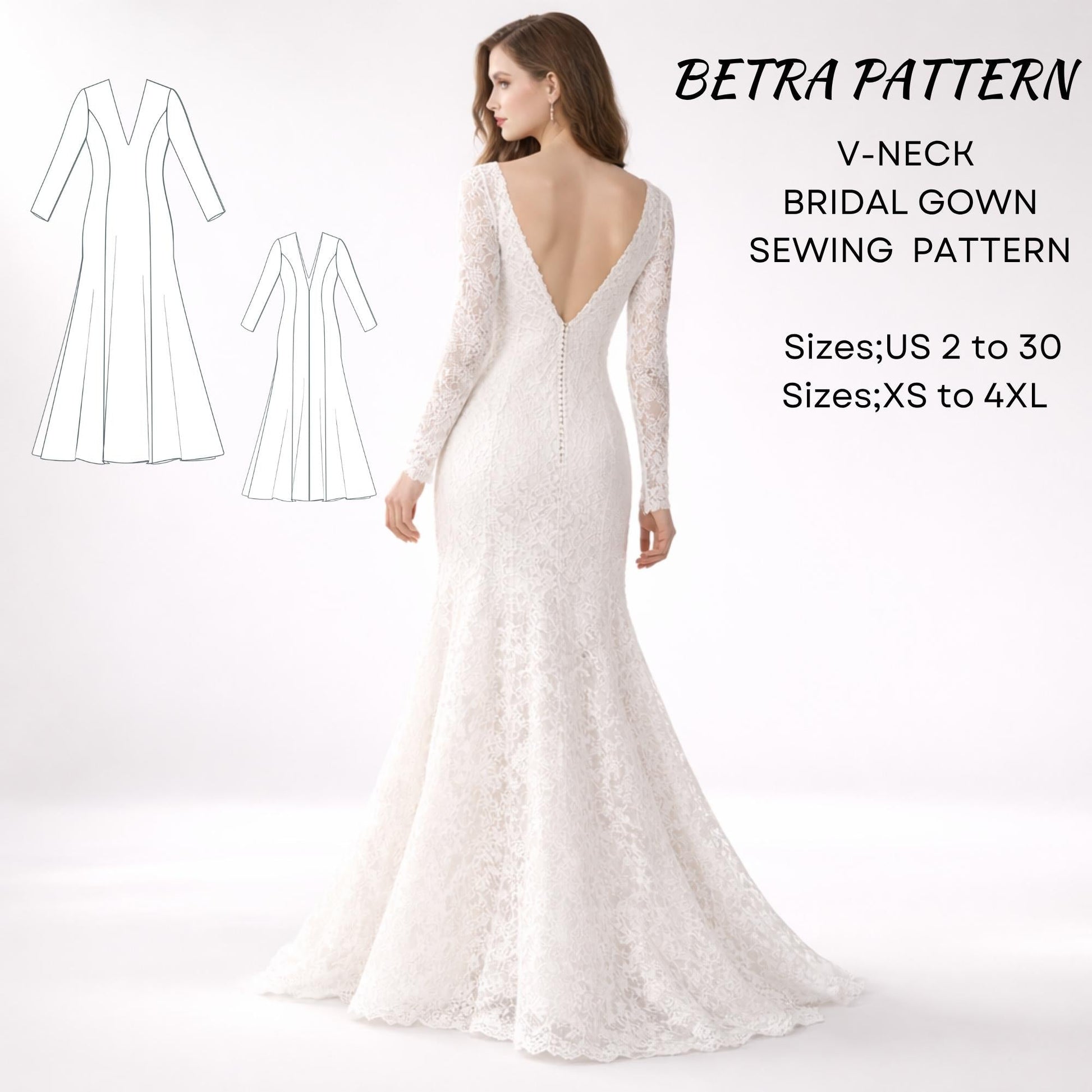 BETRAPATTERN V-Neck Bridal Gown Sewing Pattern Wedding Maxi Dress
